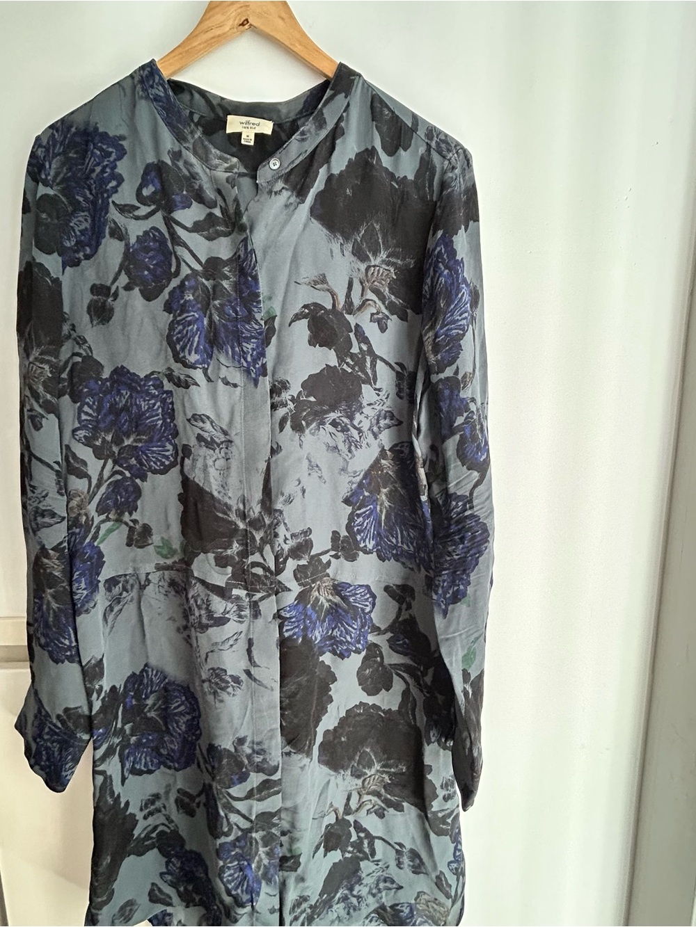 Wilfred Floral Longline Trench Coat in Gray and Blue